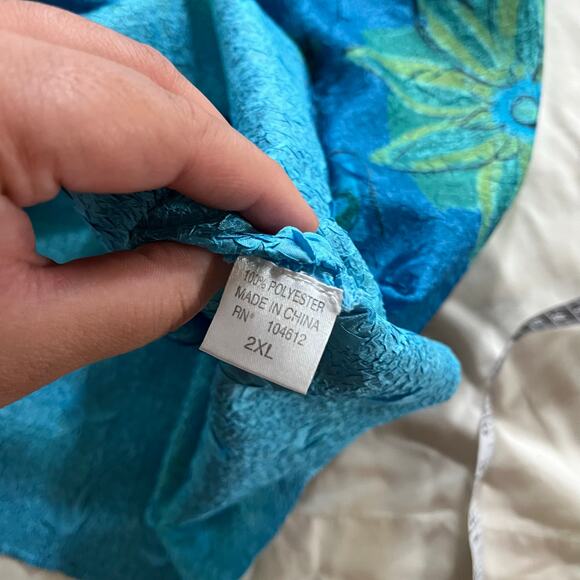 Y2K 2000s Blue Floral Crinkle Tank Top Plus Sz 2X Fairycore Tropical - Picture 7 of 8